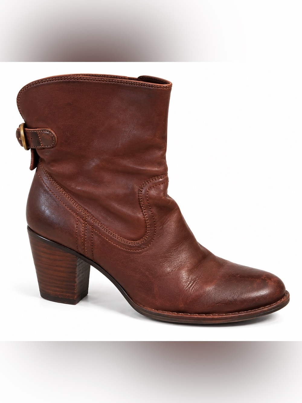 Frye Lucinda Short Heeled Leather Boots in Brown US 7M